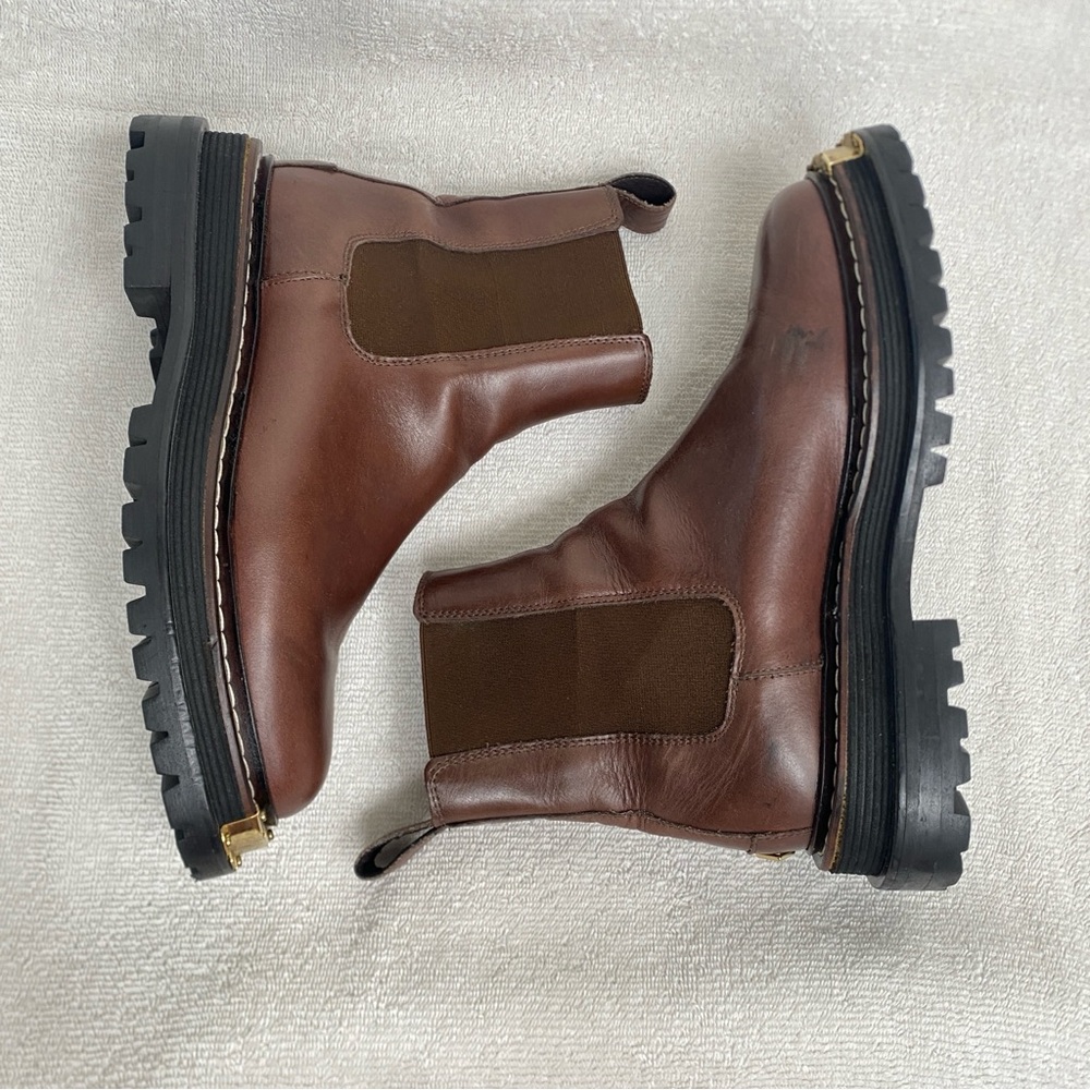 Sandro Paris Women's Brown Leather Chelsea Combat Boot Size 5.5/6 Streetwear - Picture 3 of 16